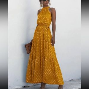 SHEIN HALTER SELF TIE RUFFLE HEM POLKA DOT DRESS